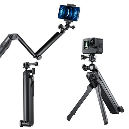 TELESIN Tri-folding Tripod For Sports Camera Mobile Phone Selfie Stand Desktop Fixed Bracket(Black) - Extendable Pole by TELESIN | Online Shopping UK | buy2fix