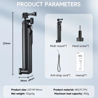 TELESIN Tri-folding Tripod For Sports Camera Mobile Phone Selfie Stand Desktop Fixed Bracket(Black) - Extendable Pole by TELESIN | Online Shopping UK | buy2fix