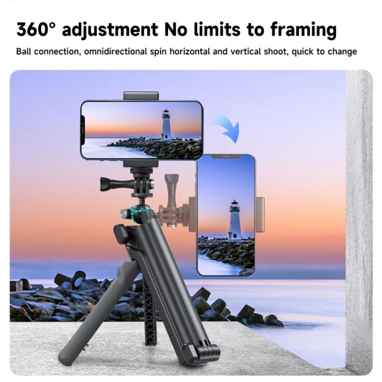 TELESIN Tri-folding Tripod For Sports Camera Mobile Phone Selfie Stand Desktop Fixed Bracket(Black) - Extendable Pole by TELESIN | Online Shopping UK | buy2fix