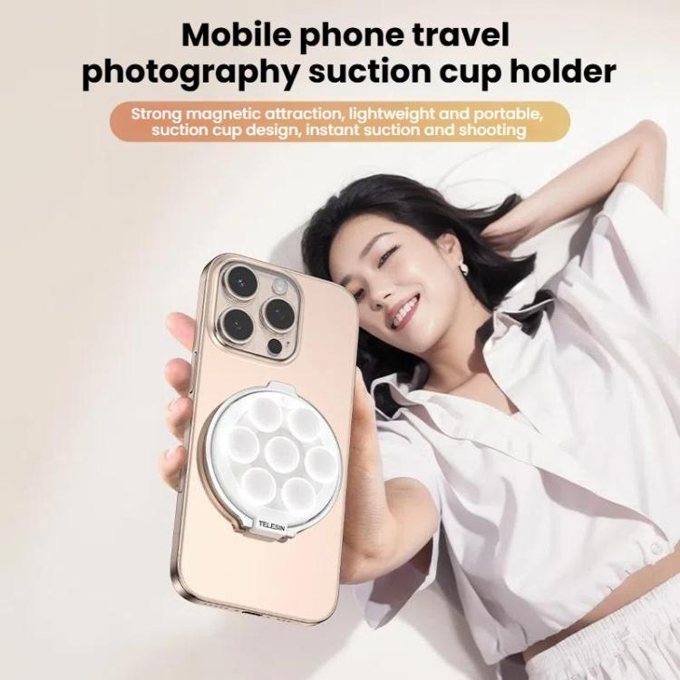 TELESIN MagSafe Suction Cup Mobile Phone Holder Mirror Glass Selfie Mount Portable Silicone Ring Holder(White) - Ring Holder by TELESIN | Online Shopping UK | buy2fix
