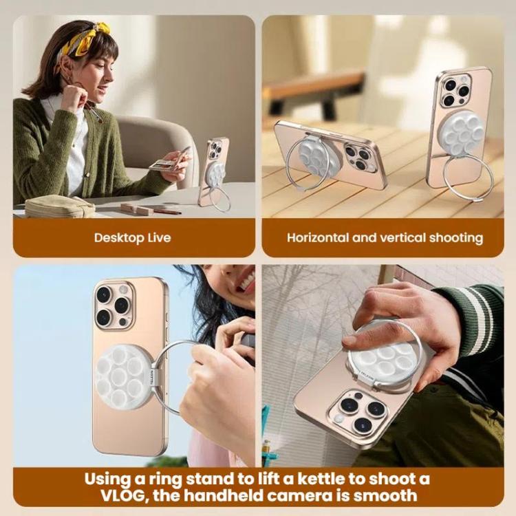 TELESIN MagSafe Suction Cup Mobile Phone Holder Mirror Glass Selfie Mount Portable Silicone Ring Holder(White) - Ring Holder by TELESIN | Online Shopping UK | buy2fix