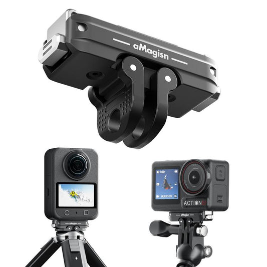 For DJI Osmo 360/Action 5 Pro/4/3 aMagisn Metal Magnetic Quick Release Mount Dual Interface Adapter(Black) - Mount & Holder by aMagisn | Online Shopping UK | buy2fix