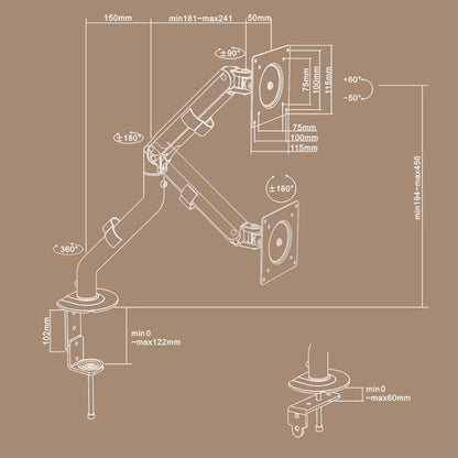 For 15-32 Inch Monitor Bracket Adjustable Gas Spring Computer Screen Desk Mount Stand(Black) - Laptop Stand by buy2fix | Online Shopping UK | buy2fix