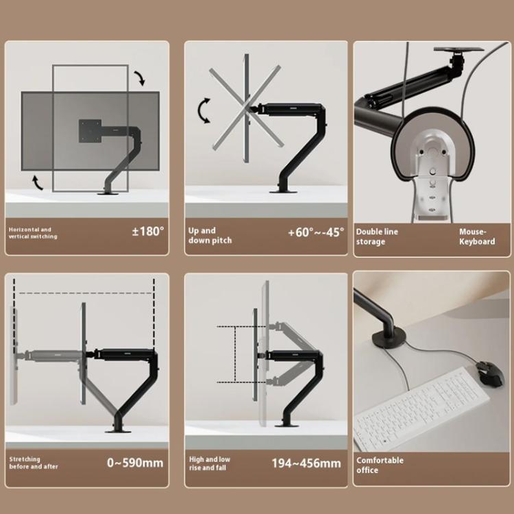 For 15-32 Inch Monitor Bracket Adjustable Gas Spring Computer Screen Desk Mount Stand(Black) - Laptop Stand by buy2fix | Online Shopping UK | buy2fix