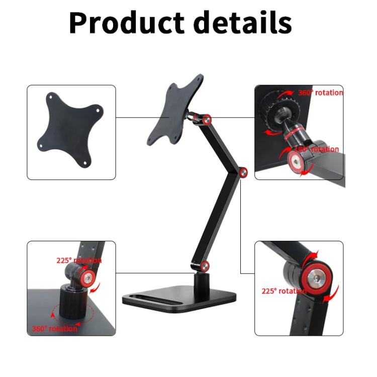 Portable Vesa Monitor Stand Height Adjustable Swivel Desk Mount For 17-Inch Screens(Black) - Laptop Stand by buy2fix | Online Shopping UK | buy2fix