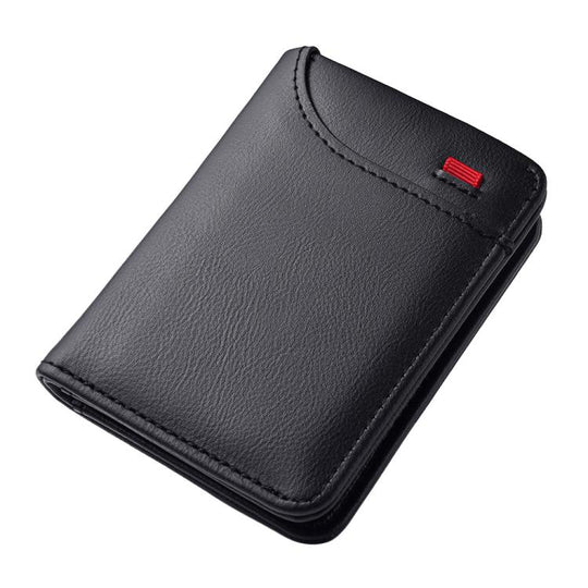 Men Leather Wallet Multi-position Card Holder Vertical ID Card Bag Mini Purse(Black-Wave Texture)