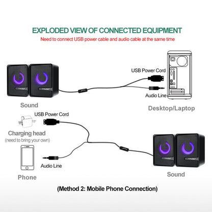T-WOLF S3 USB/3.5mm Desktop Speakers For Phone / PC / Laptop Dual Diaphragm Subwoofer Sound System(Black) -  by T-WOLF | Online Shopping UK | buy2fix