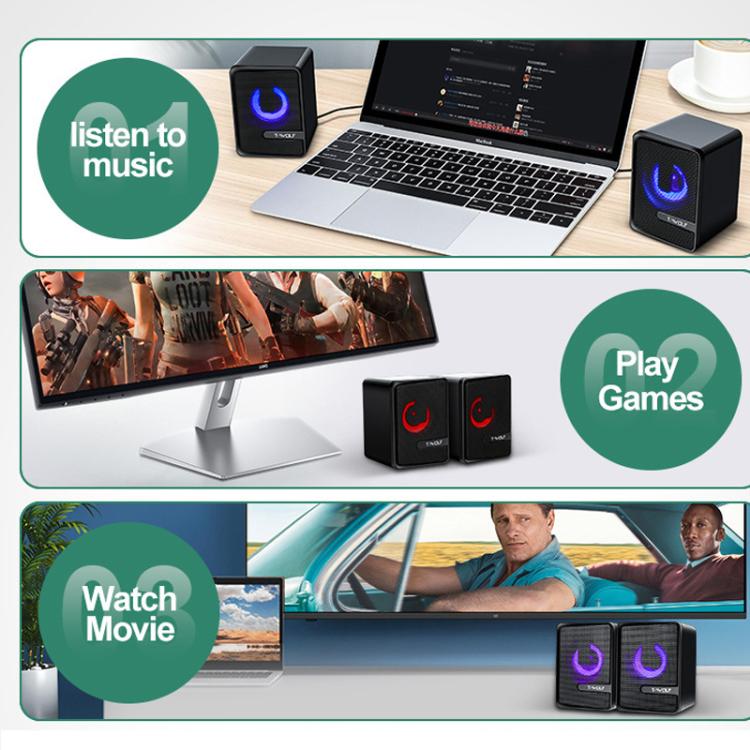 T-WOLF S3 USB/3.5mm Desktop Speakers For Phone / PC / Laptop Dual Diaphragm Subwoofer Sound System(Black) -  by T-WOLF | Online Shopping UK | buy2fix