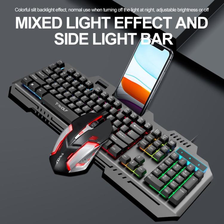 T-WOLF TF600 104-Key Wired Backlit Keyboard and Mouse Combo with Metal Panel & Phone Stand(Black) - Wired Keyboard by T-WOLF | Online Shopping UK | buy2fix