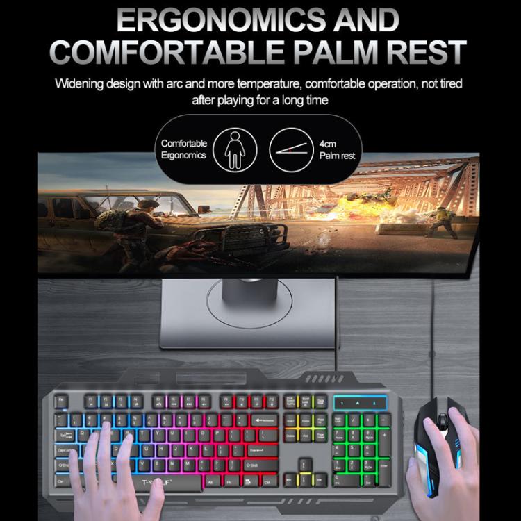 T-WOLF TF600 104-Key Wired Backlit Keyboard and Mouse Combo with Metal Panel & Phone Stand(Black) - Wired Keyboard by T-WOLF | Online Shopping UK | buy2fix