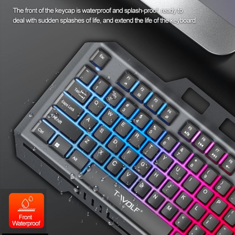 T-WOLF TF600 104-Key Wired Backlit Keyboard and Mouse Combo with Metal Panel & Phone Stand(Black) - Wired Keyboard by T-WOLF | Online Shopping UK | buy2fix