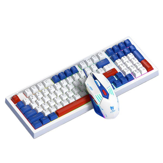 T-WOLF  TF610 USB-C/Type-C Wired 98 Keys Keyboard and Mouse Combo Dual-Tone Keycaps Gaming Set(White Blue) - Wired Keyboard by T-WOLF | Online Shopping UK | buy2fix