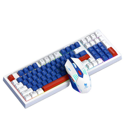 T-WOLF  TF610 USB-C/Type-C Wired 98 Keys Keyboard and Mouse Combo Dual-Tone Keycaps Gaming Set(Blue White) - Wired Keyboard by T-WOLF | Online Shopping UK | buy2fix