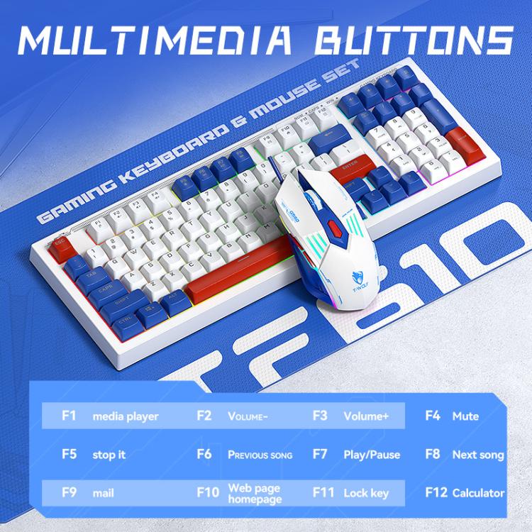 T-WOLF  TF610 USB-C/Type-C Wired 98 Keys Keyboard and Mouse Combo Dual-Tone Keycaps Gaming Set(Blue White) - Wired Keyboard by T-WOLF | Online Shopping UK | buy2fix