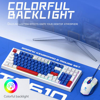 T-WOLF  TF610 USB-C/Type-C Wired 98 Keys Keyboard and Mouse Combo Dual-Tone Keycaps Gaming Set(White Blue) - Wired Keyboard by T-WOLF | Online Shopping UK | buy2fix