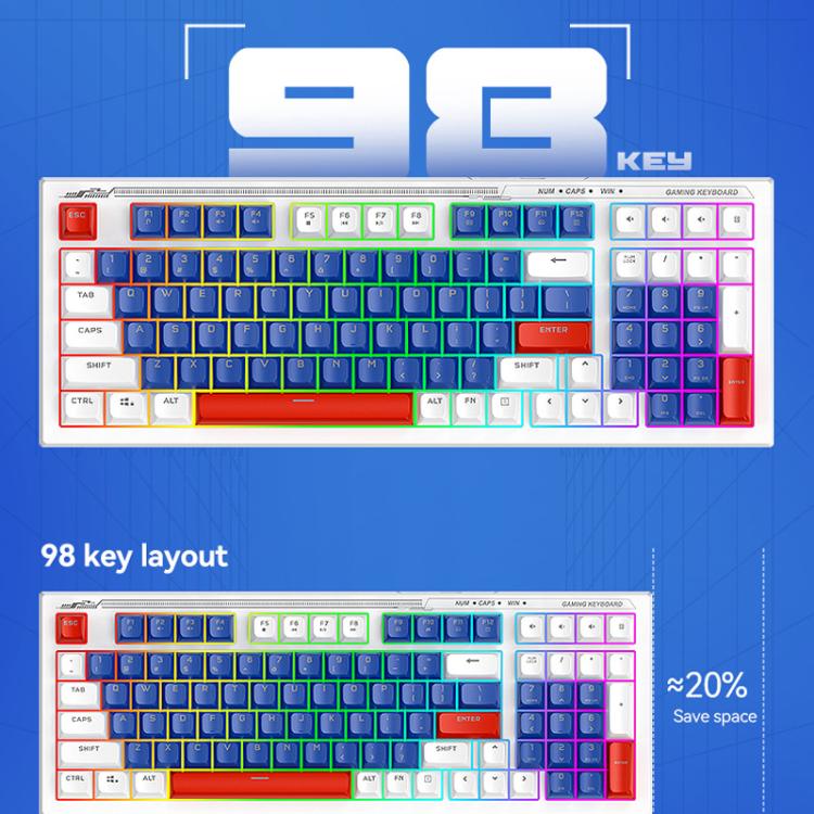 T-WOLF  TF610 USB-C/Type-C Wired 98 Keys Keyboard and Mouse Combo Dual-Tone Keycaps Gaming Set(White Blue) - Wired Keyboard by T-WOLF | Online Shopping UK | buy2fix