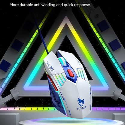 T-WOLF  TF610 USB-C/Type-C Wired 98 Keys Keyboard and Mouse Combo Dual-Tone Keycaps Gaming Set(Blue White) - Wired Keyboard by T-WOLF | Online Shopping UK | buy2fix