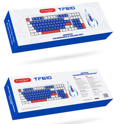 T-WOLF  TF610 USB-C/Type-C Wired 98 Keys Keyboard and Mouse Combo Dual-Tone Keycaps Gaming Set(White Blue) - Wired Keyboard by T-WOLF | Online Shopping UK | buy2fix