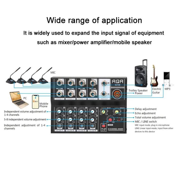 Q48 8 Channel Audio Mixer Console Stage Mixer Professional Digital Reverberator Effects Karaoke Live Equipment - Live Sound Effects Processors by buy2fix | Online Shopping UK | buy2fix