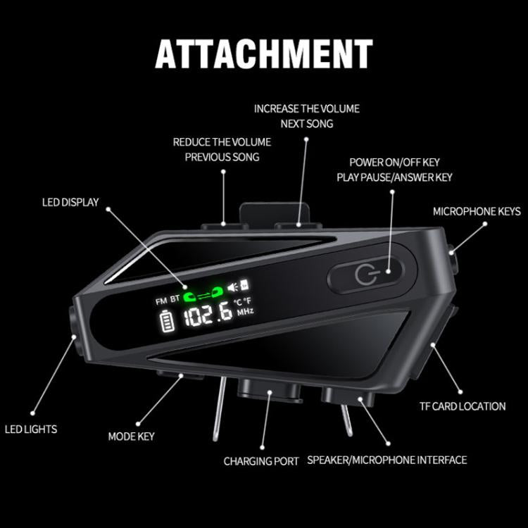 C6 IPX6 Waterproof LED Lighting Wireless Intercom Helmet Bluetooth Headset, Spec: Hard Mic - Motorcycle Walkie Talkie by buy2fix | Online Shopping UK | buy2fix