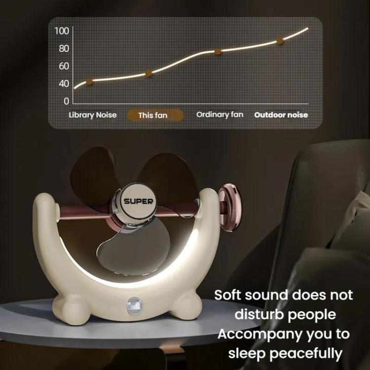 Multifunctional Fan Light Sound Big Wind Power With Light Wall Mounted Long Life Desktop Small Ceiling Fan, Color: Rechargeable Beige - Electric Fans by buy2fix | Online Shopping UK | buy2fix