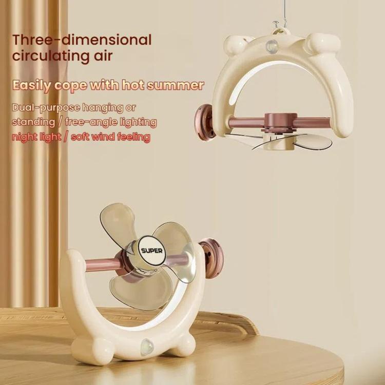 Multifunctional Fan Light Sound Big Wind Power With Light Wall Mounted Long Life Desktop Small Ceiling Fan, Color: Rechargeable Beige - Electric Fans by buy2fix | Online Shopping UK | buy2fix