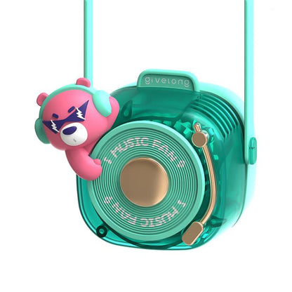 Givelong Cute Cool Pet DJ Lanyard Small Fan USB Rechargeable Compact Portable Bladeless Neck Fan(Cool Bear) - Electric Fans by Givelong | Online Shopping UK | buy2fix