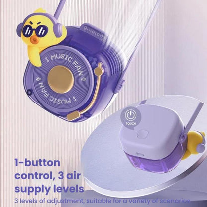 Givelong Cute Cool Pet DJ Lanyard Small Fan USB Rechargeable Compact Portable Bladeless Neck Fan(Cool Dragon) - Electric Fans by Givelong | Online Shopping UK | buy2fix