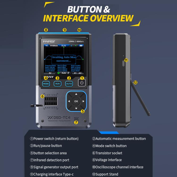 FNIRSI DSO-TC4 3 In 1 Oscilloscope Transistor Tester Signal Generator 10M Bandwidth Burn-In Proof - Digital Multimeter by FNIRSI | Online Shopping UK | buy2fix