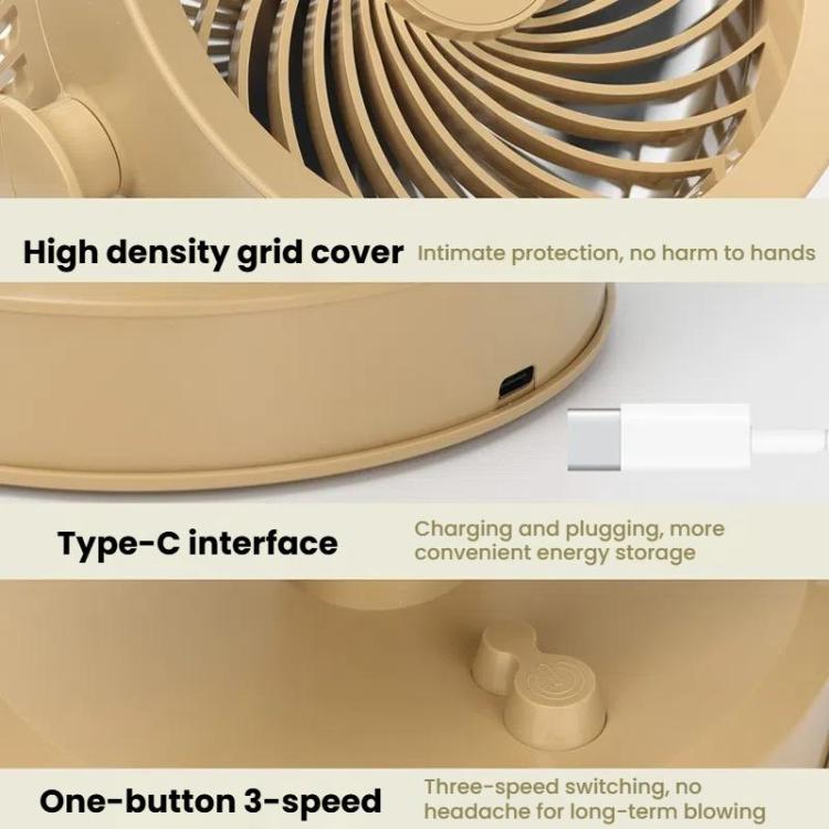 Desktop Fan Outdoor Student Office Portable Rechargeable USB Tabletop Small Fan, Color: With Light (Khaki) - Electric Fans by buy2fix | Online Shopping UK | buy2fix