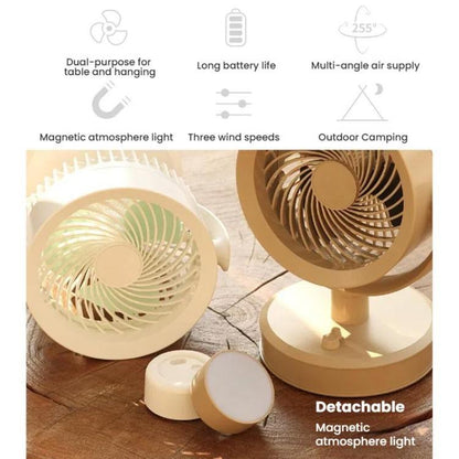 Desktop Fan Outdoor Student Office Portable Rechargeable USB Tabletop Small Fan, Color: With Light (White) - Electric Fans by buy2fix | Online Shopping UK | buy2fix