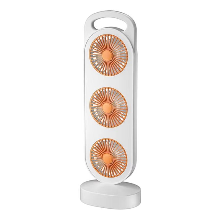 Simple Triple Turbine Design Fan Large Wind Desktop USB Charging Portable Home Outdoor Dormitory Fan(White-orange) - Electric Fans by buy2fix | Online Shopping UK | buy2fix
