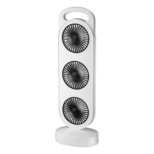 Simple Triple Turbine Design Fan Large Wind Desktop USB Charging Portable Home Outdoor Dormitory Fan(White-black)