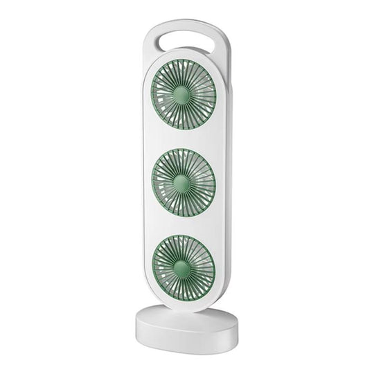 Simple Triple Turbine Design Fan Large Wind Desktop USB Charging Portable Home Outdoor Dormitory Fan(White-green)