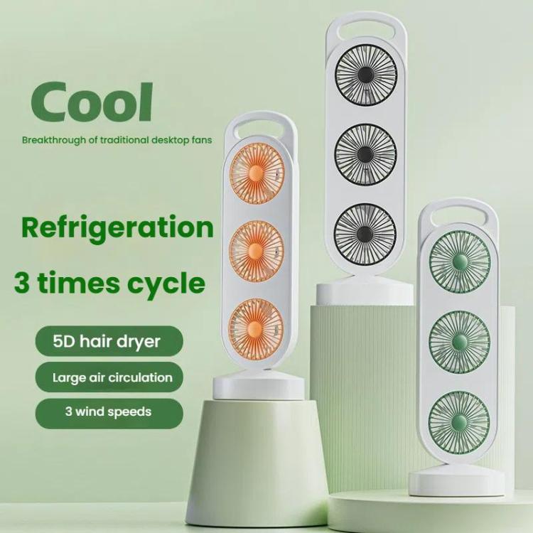 Simple Triple Turbine Design Fan Large Wind Desktop USB Charging Portable Home Outdoor Dormitory Fan(White-orange) - Electric Fans by buy2fix | Online Shopping UK | buy2fix