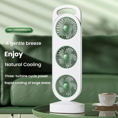 Simple Triple Turbine Design Fan Large Wind Desktop USB Charging Portable Home Outdoor Dormitory Fan(White-green) - Electric Fans by buy2fix | Online Shopping UK | buy2fix