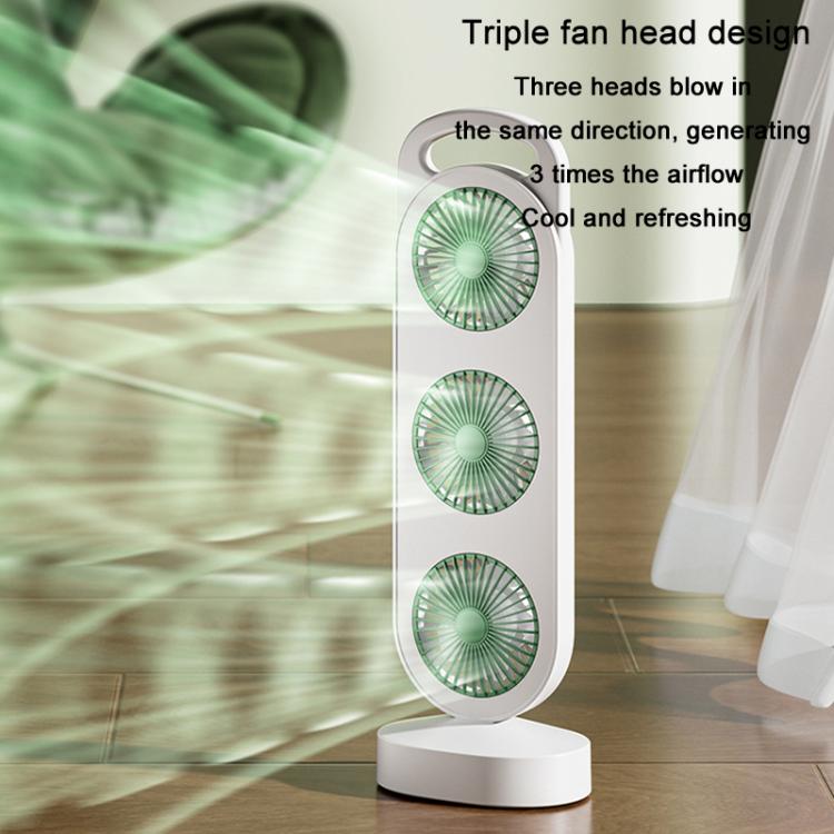 Simple Triple Turbine Design Fan Large Wind Desktop USB Charging Portable Home Outdoor Dormitory Fan(White-green) - Electric Fans by buy2fix | Online Shopping UK | buy2fix