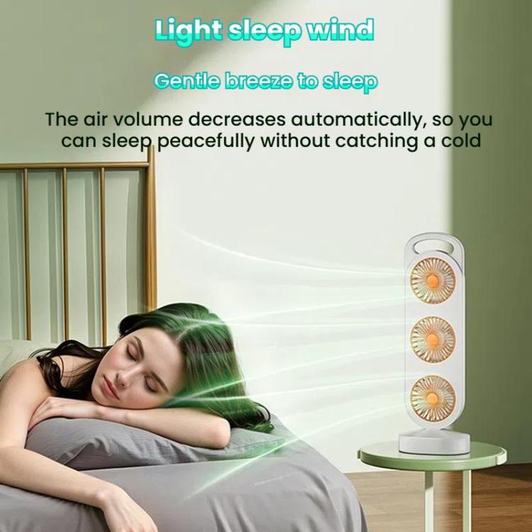 Simple Triple Turbine Design Fan Large Wind Desktop USB Charging Portable Home Outdoor Dormitory Fan(White-orange) - Electric Fans by buy2fix | Online Shopping UK | buy2fix