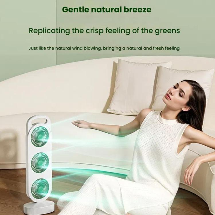 Simple Triple Turbine Design Fan Large Wind Desktop USB Charging Portable Home Outdoor Dormitory Fan(White-green) - Electric Fans by buy2fix | Online Shopping UK | buy2fix