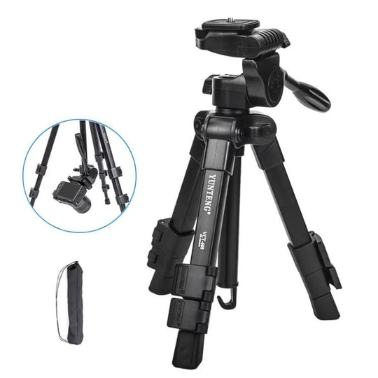 YUNTENG VCT-608 Adjustable Camera Tripod 11.8-25.4 Inch With 360 Degree Rotating 3-Way Pan Head & Gravity Hook(Black)