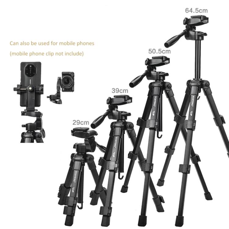 YUNTENG VCT-608 Adjustable Camera Tripod 11.8-25.4 Inch With 360 Degree Rotating 3-Way Pan Head & Gravity Hook(Black) - Tripods by YUNTENG | Online Shopping UK | buy2fix