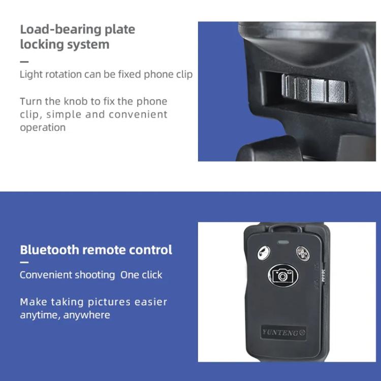 YUNTENG 1288 Adjustable 50 Inch Aluminum Alloy Selfie Stick With Bluetooth Remote Control For Smartphones & Cameras(Black) - Selfie Sticks by YUNTENG | Online Shopping UK | buy2fix