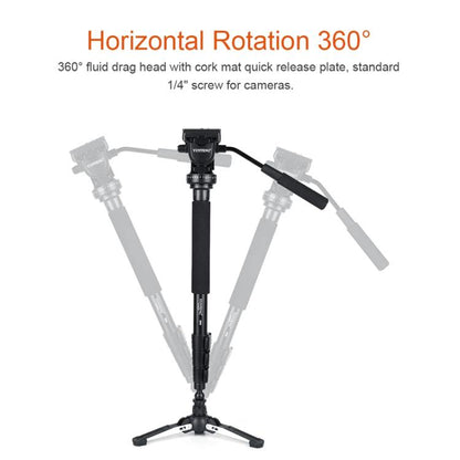 YUNTENG VCT-588 Camera Monopod 65-166cm Aluminum Alloy DSLR Tripod Stand With Hydraulic Ball Head(Black) - Monopods by YUNTENG | Online Shopping UK | buy2fix