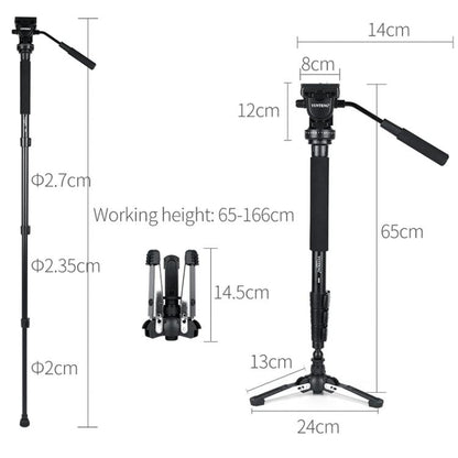 YUNTENG VCT-588 Camera Monopod 65-166cm Aluminum Alloy DSLR Tripod Stand With Hydraulic Ball Head(Black) - Monopods by YUNTENG | Online Shopping UK | buy2fix
