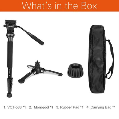 YUNTENG VCT-588 Camera Monopod 65-166cm Aluminum Alloy DSLR Tripod Stand With Hydraulic Ball Head(Black) - Monopods by YUNTENG | Online Shopping UK | buy2fix