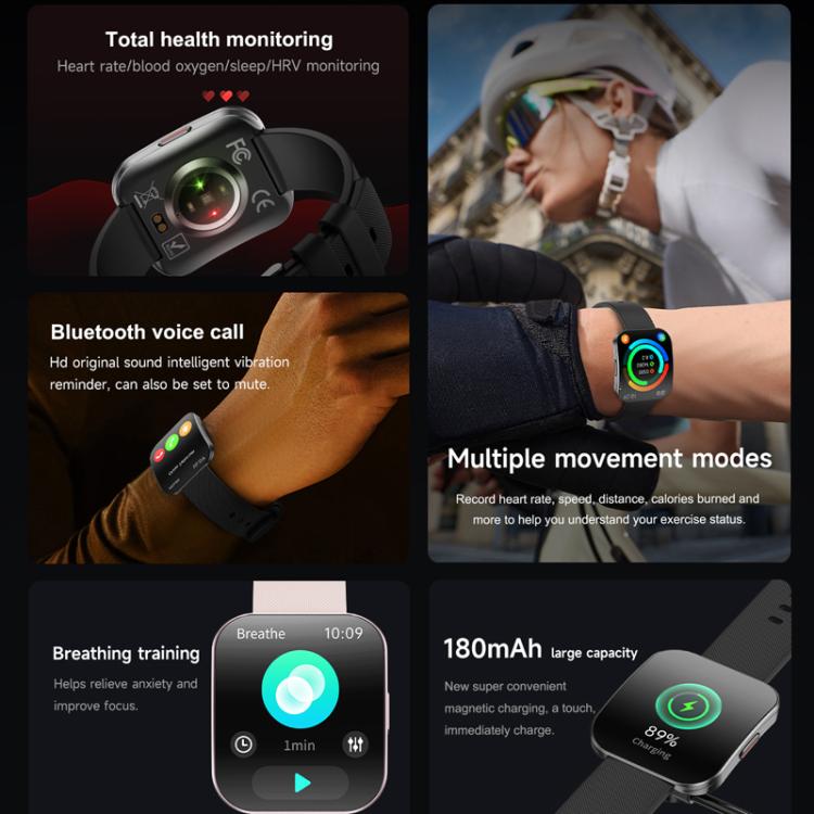 QS08 1.85 Inch Full-Screen Smart Watch with Real-Time Heart Rate/Blood Glucose/Blood Oxygen Monitor, SOS Alert, Sleep Tracking(Black) - Smart Watches by buy2fix | Online Shopping UK | buy2fix