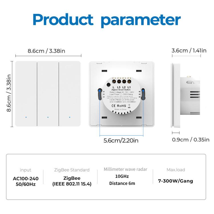 Compatible Tuya ZigBee Smart Light Switch With Radar Motion Sensor No Capacitor Required 3-Gang - Smart Switch by buy2fix | Online Shopping UK | buy2fix