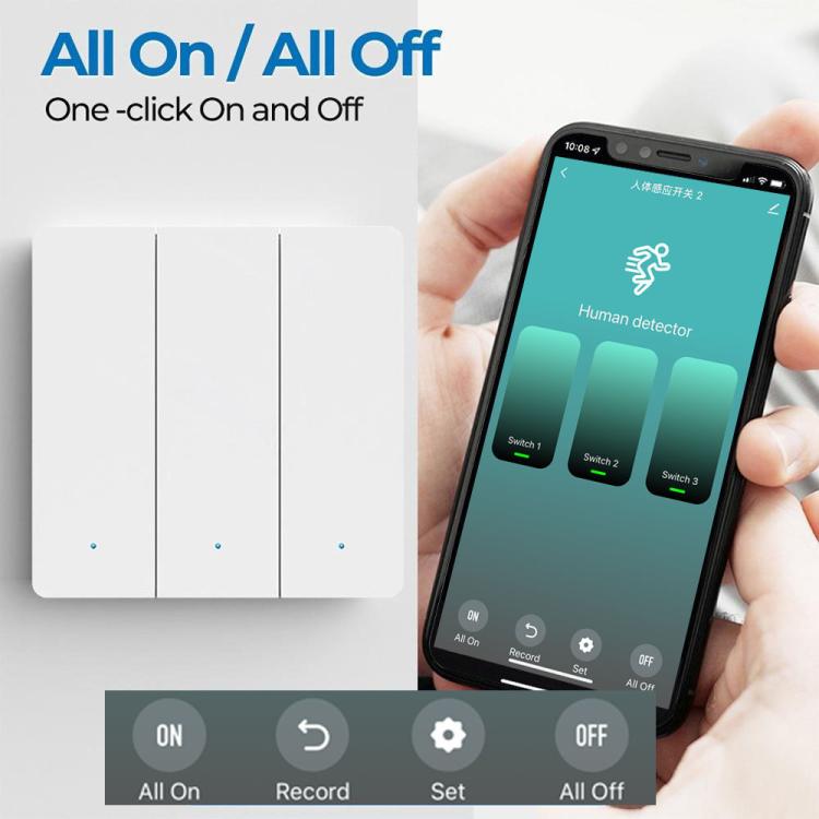 Compatible Tuya ZigBee Smart Light Switch With Radar Motion Sensor No Capacitor Required 3-Gang - Smart Switch by buy2fix | Online Shopping UK | buy2fix