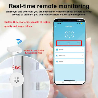 Compatible Tuya ZigBee Smart Vibration Tilt Sensor Real Time Shock Alarm Security Protection - Smart Switch by buy2fix | Online Shopping UK | buy2fix
