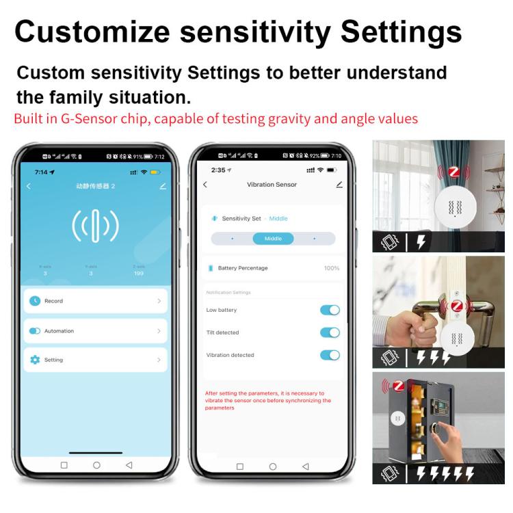 Compatible Tuya ZigBee Smart Vibration Tilt Sensor Real Time Shock Alarm Security Protection - Smart Switch by buy2fix | Online Shopping UK | buy2fix